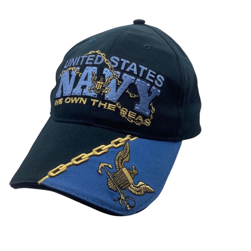 Vtg U.S. Navy "We Own The Sea" Adjustable Baseball Cap OSFM Chain‎ Anchor Eagle
